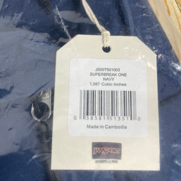 JanSport SuperBreak One Navy Backpack School Book Bag Travel - Picture 2 of 2